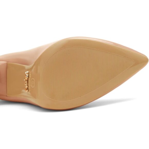 Womens Nude Polyurethane (PU) Pointed Closed Toe Slip On Heels Leather Pumps - Picture 4 of 9